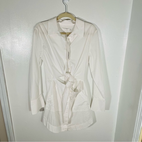 NWT Jonathan Simkhai Colbi Cotton Poplin Mini Shirt Dress White Preppy Medium - Picture 2 of 9